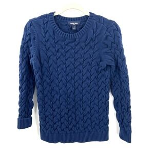 Lands' End Fisherman navy blue‎ sweater heavy knit classic nautical coastal S